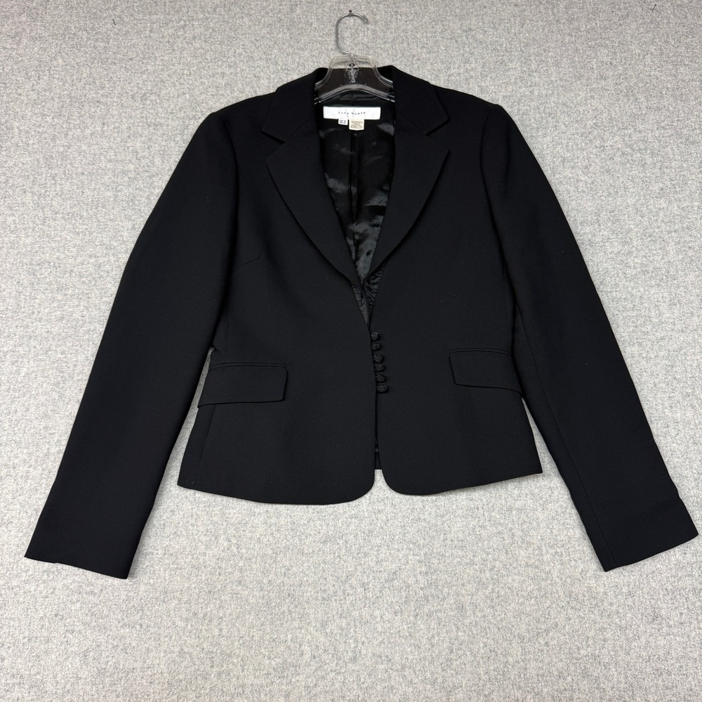 Zara Woman Blazer Size 6 Black Knotted Button Flap Pocket Lined Professional Sui